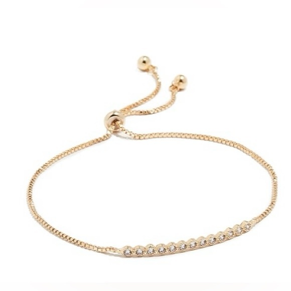 NWOT Jules Smith Crystal Diamond 14K Gold Daisy Chain Tennis Lariat Bracelet - Picture 3 of 8